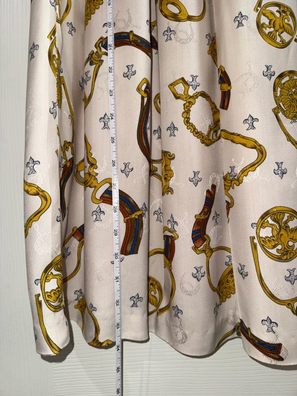 Vintage Equestrian Chain Print Pleated Midi Skirt Sz 16 Old Money Preppy Chic - Picture 13 of 14